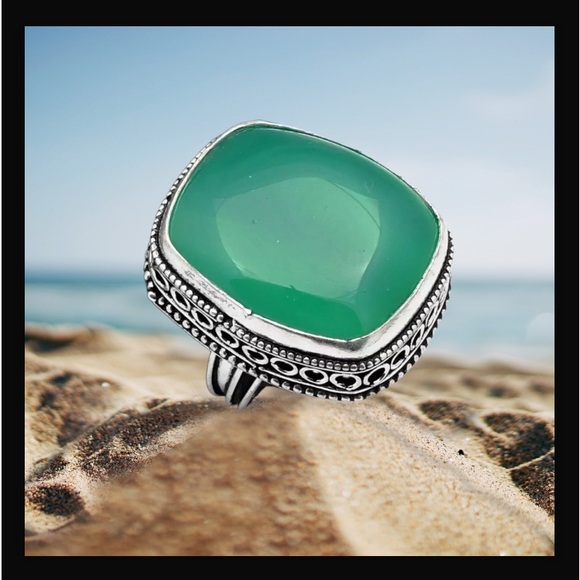 Green Onyx Gemstone Handcrafted Antique Design Ring US Size-8.75 Made In India - Picture 5 of 11
